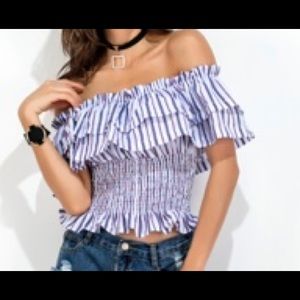 SOLD off shoulder shirred top.